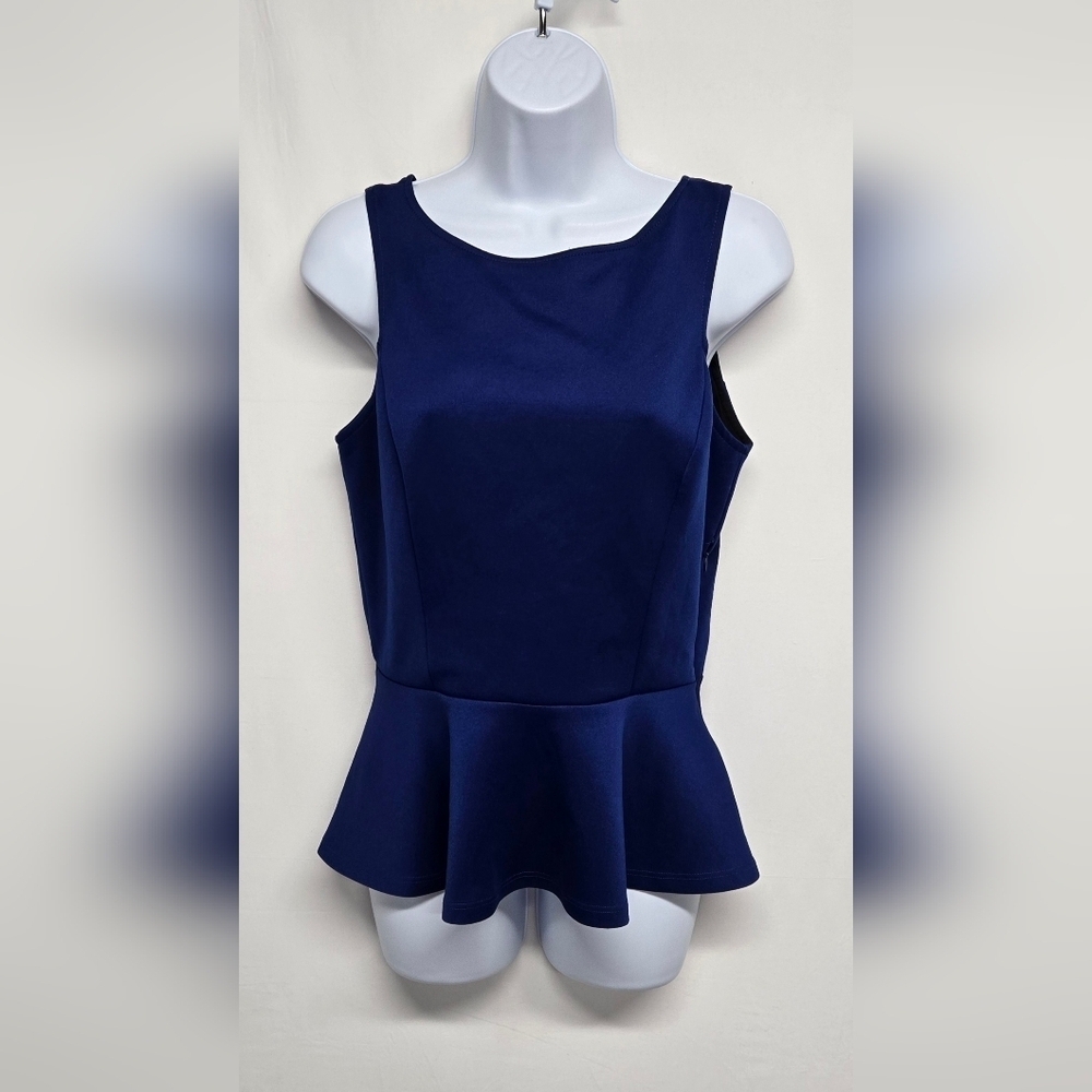 Pim + Larkin S Royal Blue V Back Sleeveless Fit & Flare Peplum Top Stretch Lined